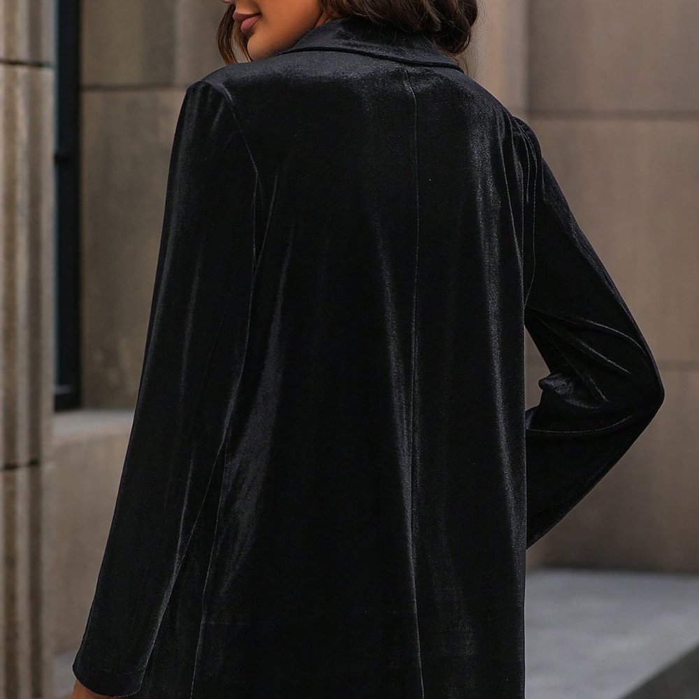 Black Casual Womens Double Breasted Velvet Blazer & Shorts - Picture 3 of 5